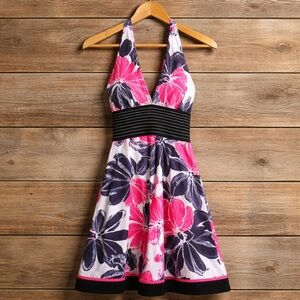 Speeches Size 5 Floral Print Cotton Polyester Spandex Mini Halter Dress